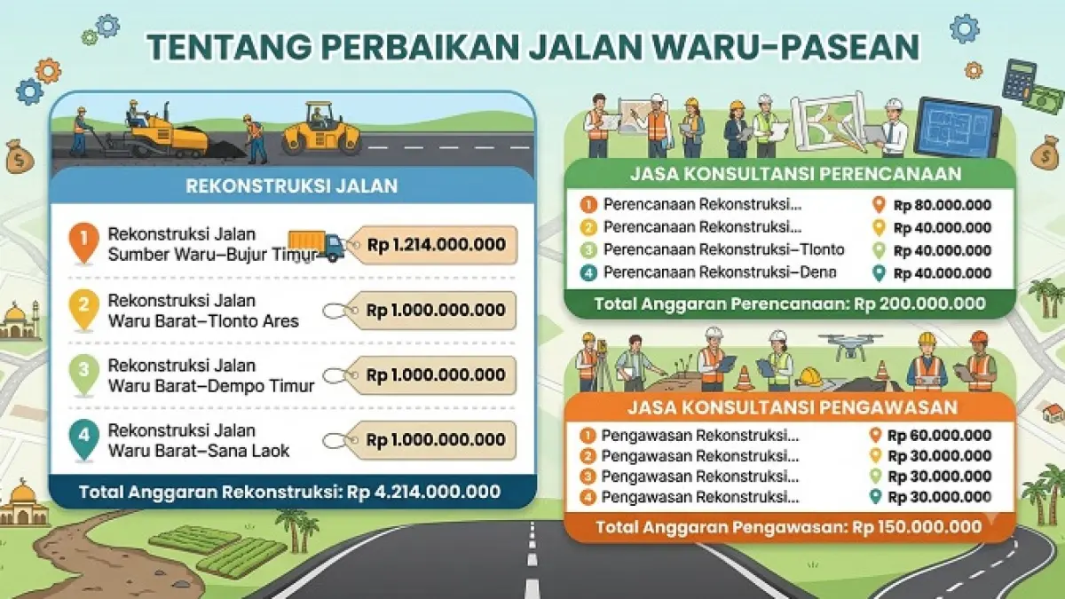 GRAFIS: Perbaikan Jalan Waru–Pasean. (Dibantu AI)