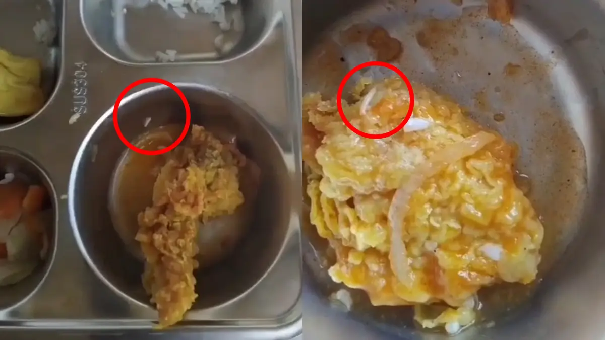 TIDAK HIGIENIS: Penampakan ulat pada menu MBG di Desa Bujur Barat, Pamekasan. (TANGKAPAN LAYAR)