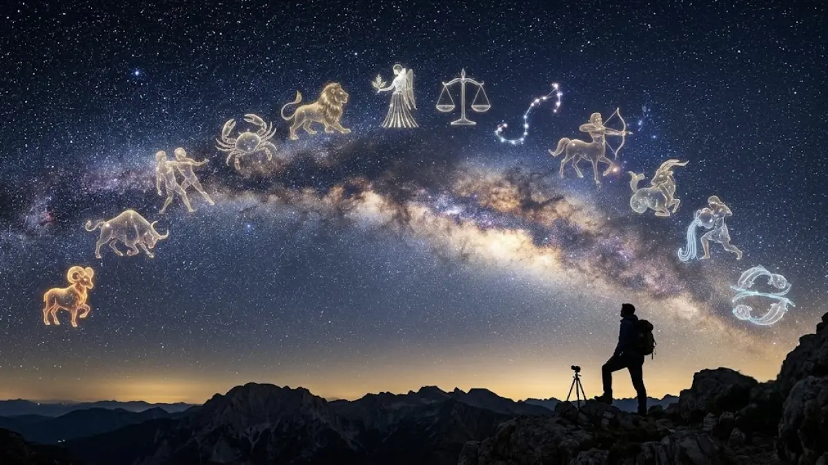 Duabelas tanda zodiak yang bercahaya di langit malam. 
Sumber: RadarMadura.id