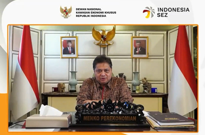 MEMBERI ARAHAN: Menko Airlangga Hartarto menjadi pembicara FGD Optimalisasi Pemanfaatan Fasilitas Fiskal dan Kemudahan di KEK, di Jakarta, Jumat (26/8).