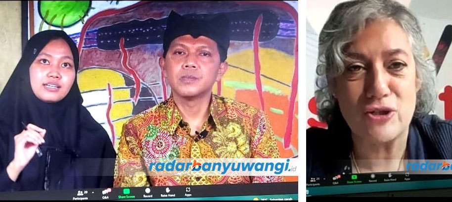 MERAMBAH DIGITAL: Presiden ArtOs Nusantara Imam Maskun didampingi Tasya Syams El-Diny mengikuti webinar dengan Sixtine Crutchfield selaku Art Director of WiseArt Entrusted NFT Platform.