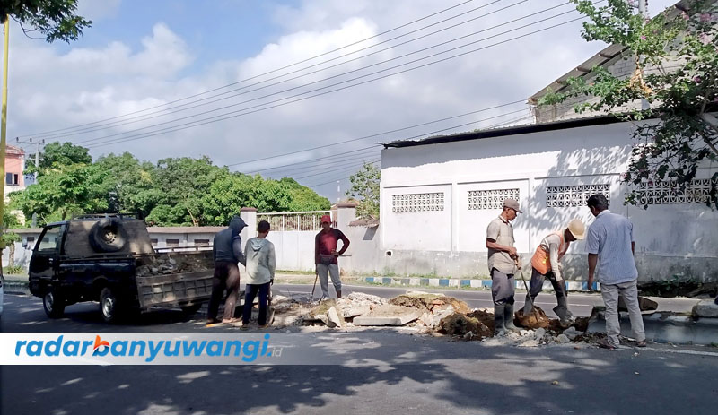 PERBAIKAN: Petugas membersihkan median jalan yang berlokasi di Jalan Brawijaya, Jumat (4/8).