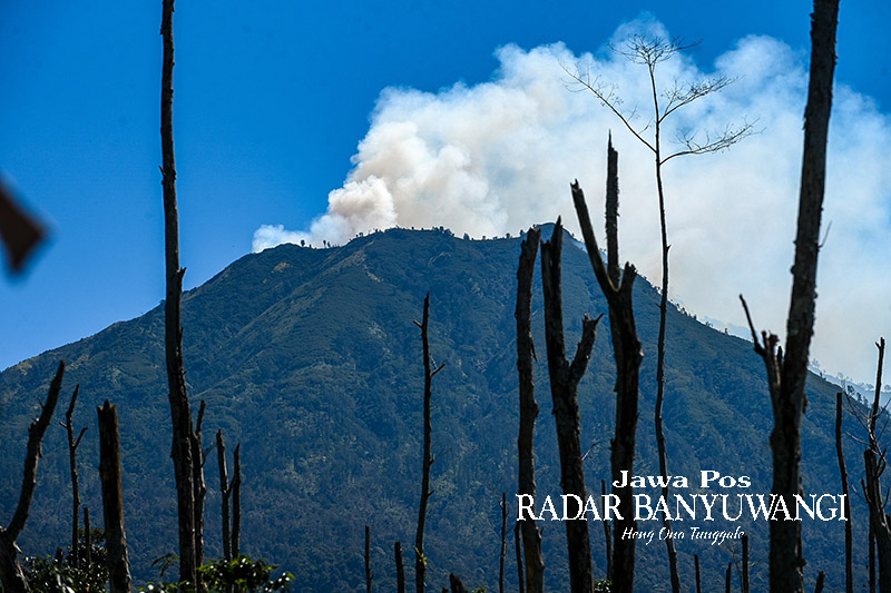 ASAP KEBAKARAN: Kebakaran hutan dan lahan (karhutla) terjadi dekat Kawah Ijen. Titik api diperkirakan berada di dekat Merapi Unggup-Ungup, sekitar 4 kilometer dari Kawah Ijen.