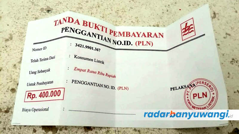 BUKTI: Tanda bukti pembayaran dari oknum petugas PLN palsu yang menawarkan pelanggan mengganti ID.