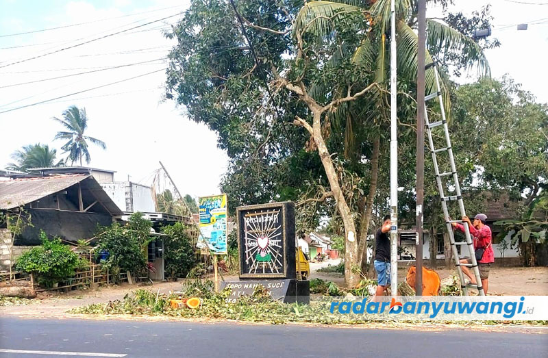 TAATI IMBAUAN PEMPROV: Sejumlah anggota PSHT membongkar tugu perguruan silat yang berdiri di pinggir jalan di Kecamatan Siliragung, Sabtu (23/9).