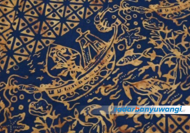 KREASI BARU: Motif batik dengan gambar kapal slerek dan situasi Pelabuhan Muncar, Banyuwangi.