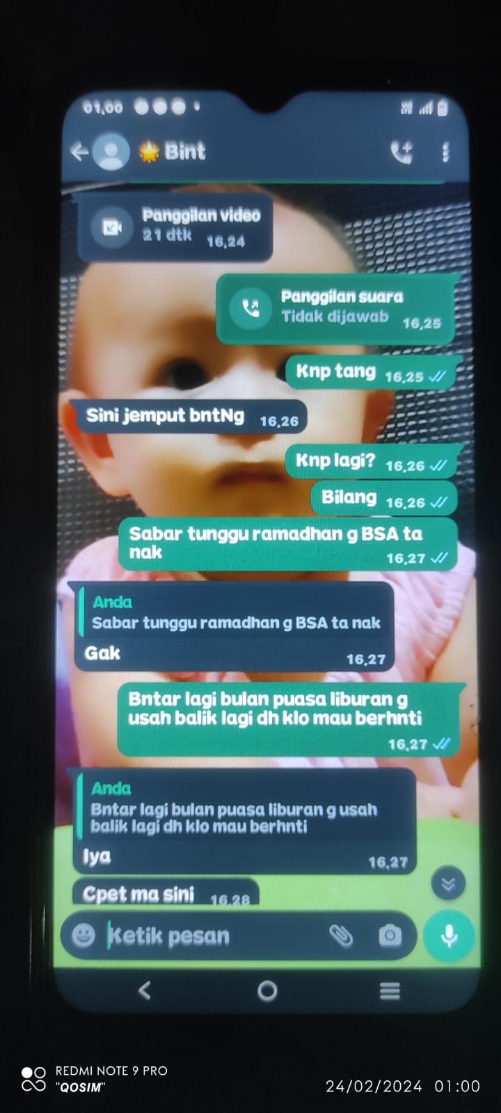 SINYAL: Pesan singkat korban yang ditujukan kepada ibunya yang ingin pulang ke Banyuwangi