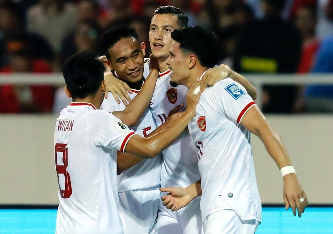 Pemain Indonesia selebrasi setelah mencetak gol melawan Vietnam