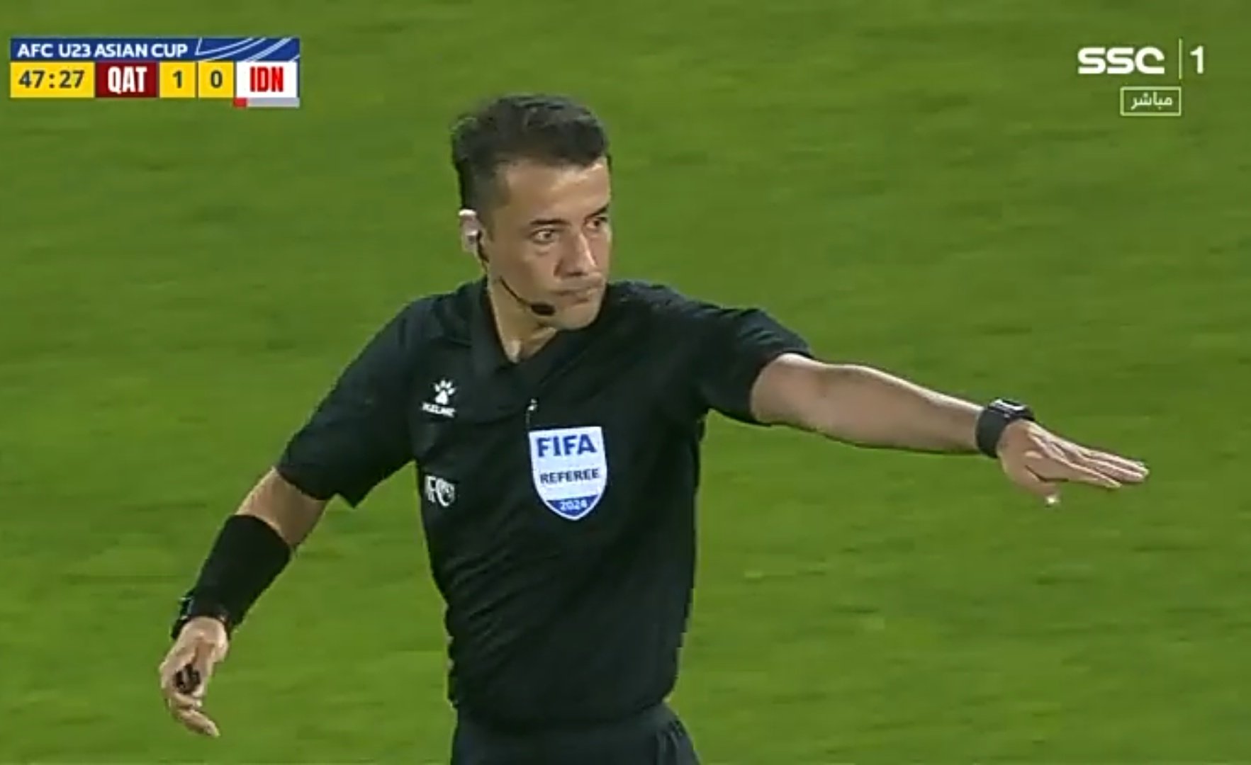 Nasrullo Kabirov yang memimpin laga Timnas Qatar U23 Vs Timnas Indonesia u-23