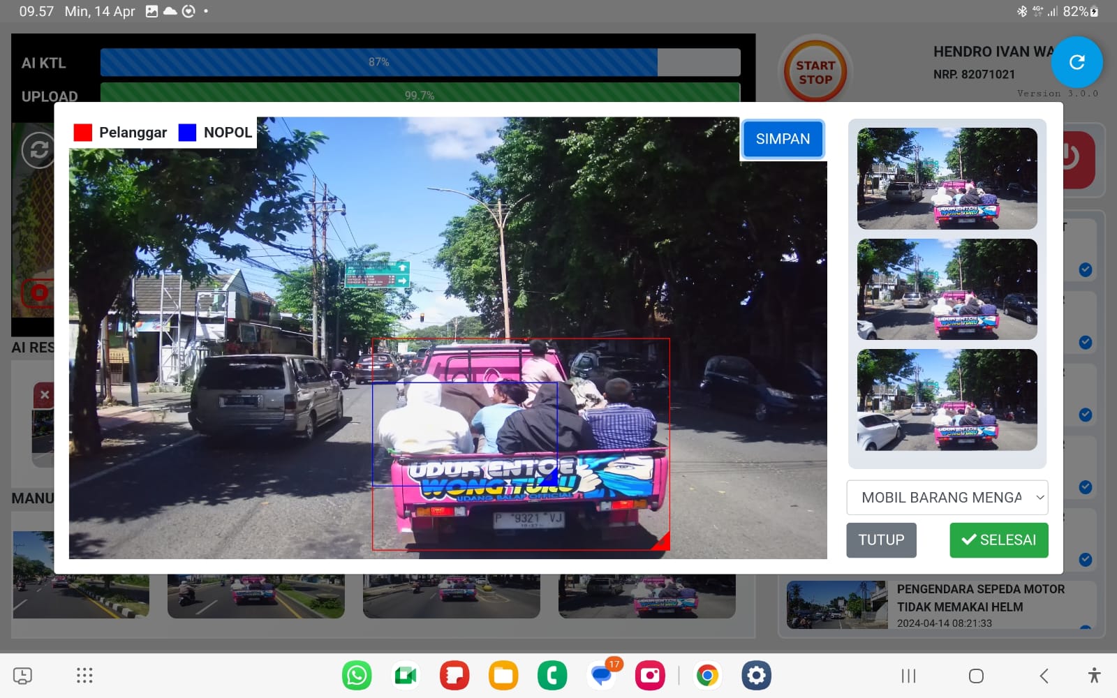TERTANGKAP KAMERA: Kendaraan pikap yang mengangkut penumpang ditindak ETLE Mobile  (18/4).