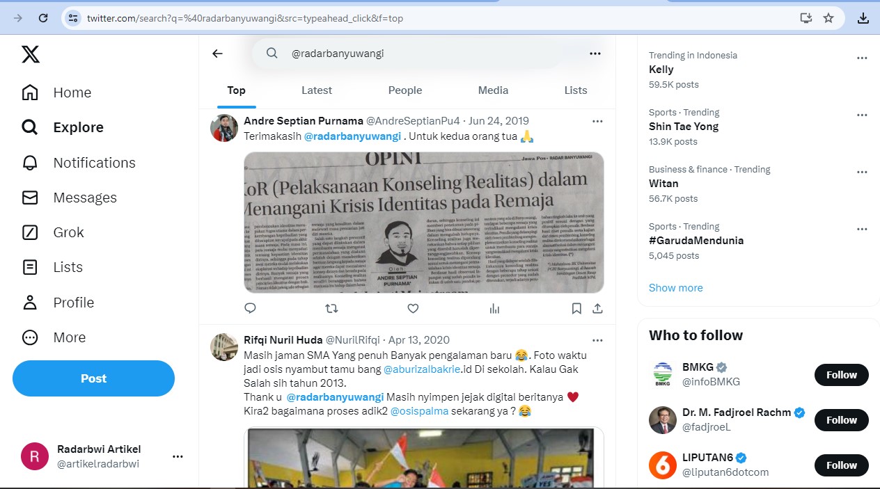 SALING CUIT: Salah satu tampilan akun @radarbanyuwangi pada media sosial X.