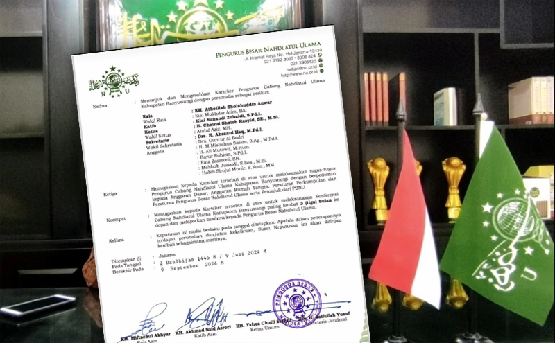 Ilustrasi foto dan SK karteker PCNU Banyuwangi