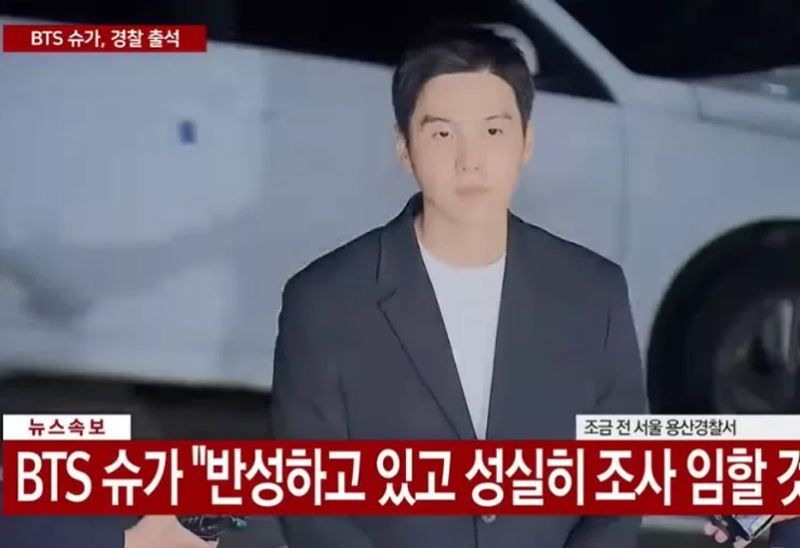 DIPERIKSA: Suga BTS mendatangi pemeriksaan kepolisian terkait tuduhan DUI