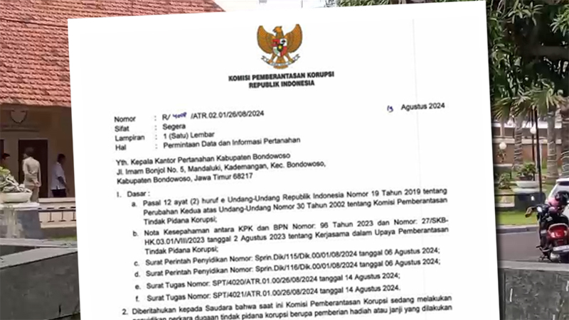 Surat berlogo KPK berisi panggilan kepada Kepala BPN Bondowoso beredar luas di media sosial terkait dugaan korupsi dana PEN serta pengadaan barang dan jasa di Kabupaten Situbondo.