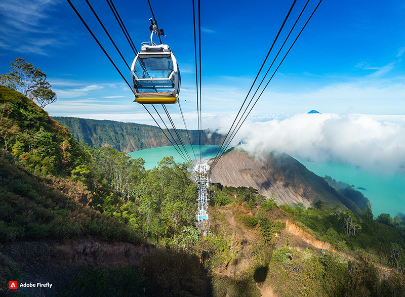 Ilustrasi cable car Kawah Ijen Banyuwangi. (foto dibuat dengan AI)