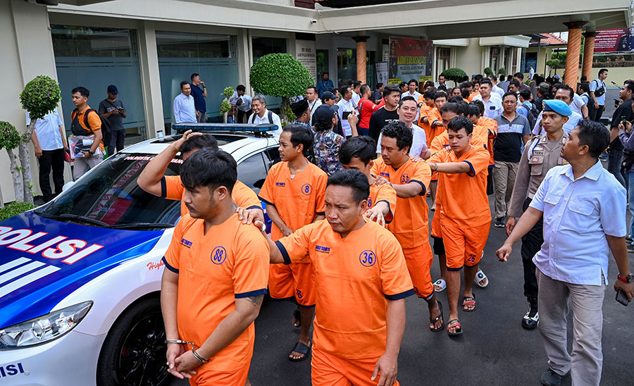 Puluhan tersangka narkoba dan okerbaya dirilis di Mapolresta Banyuwangi, Senin (30/9). Mereka ditangkap dalam operasi bersandi Tumpas Narkoba Semeru 2024.