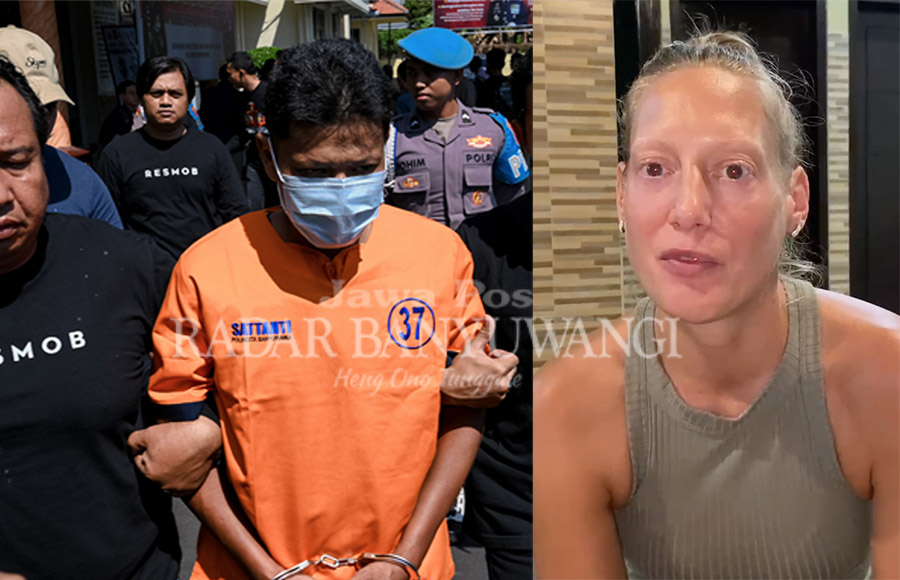 Pelaku Penjambretan ditangkap (kiri). Celine van Damme, korban. (Ramada Kusuma/Radar Banyuwangi)