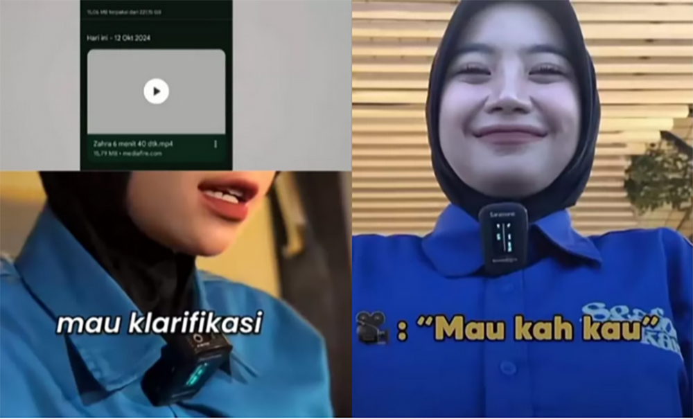 Potret Zahra membuat konten klarifikasi berisi pengumuman. Dan tangkapan layar yang diduga memiliki video zahra 6 menit 40 detik. (Foto: Tiktok @seafood.bakaran @kasus.zahraaa)