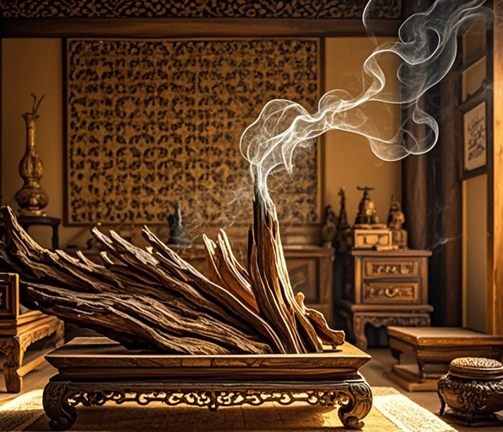 PARFUM TRADISIONAL: Batang kayu gaharu dibakar dalam ruangan untuk wewangian.