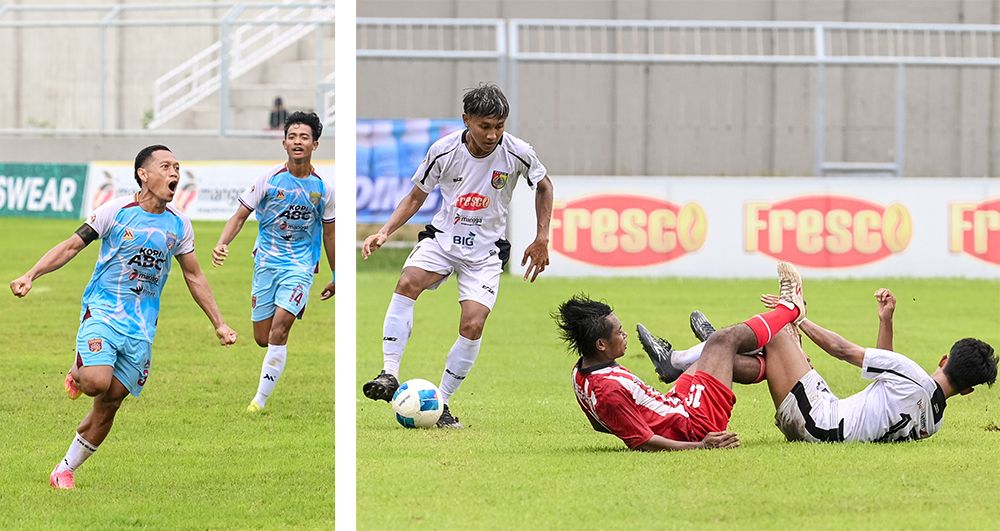 Bomber Persewangi Anis Mujiono (kiri) dan bomber Persid David Septian Ahmad Fahrezi.