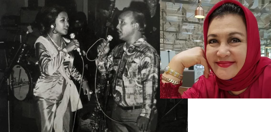 Almarhumah Emilia Contessa semasa hidup. Foto kiri Emilia Contessa semasa muda tampil bersama Bing Slamet di Taman Ismail Marzuki tahun 1971.