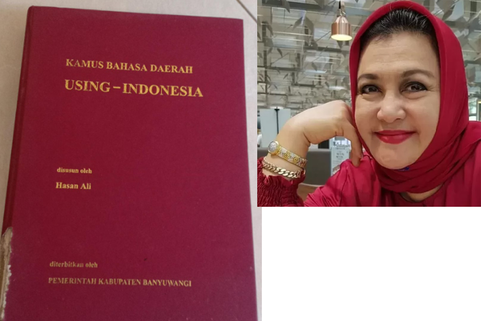 Almh. Emilia Contessa semasa hidup. Buku Kamus Bahasa Daerah Using - Indonesia karya alm. Hasan Ali ayahanda Emilia.