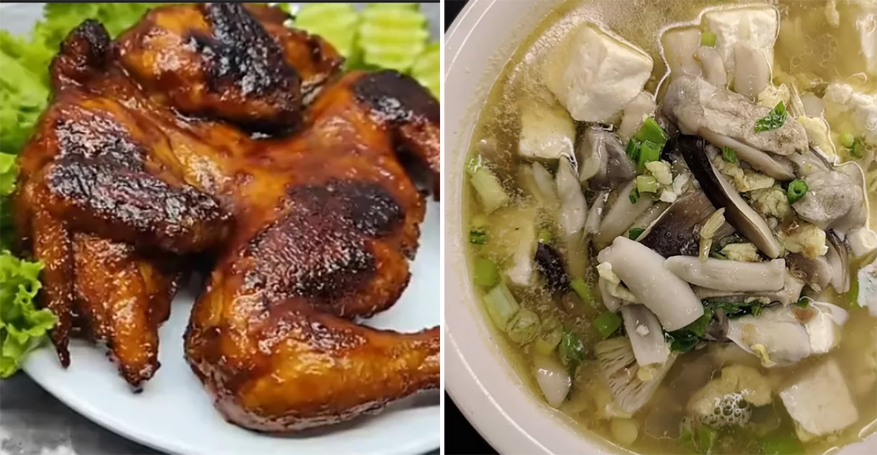 Ayam panggang dan sup jamur (FotoL (Youtube CR COOK dan @naharia.asruddin)