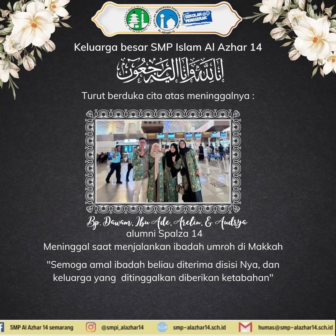 Ucapan duka untuk Dawam Mahmud (48), Sumarsih Djarudin (44), serta dua putri mereka, Audrya Malika Adam (16) dan Areline Nawallya Adam (22).