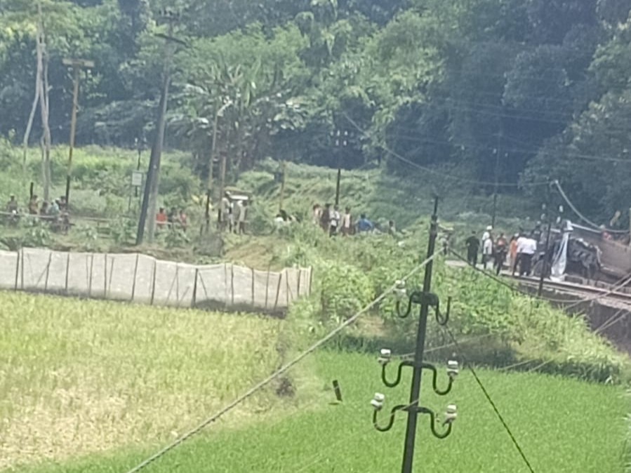 KA Ijen Ekspres rute Malang-Banyuwangi terhenti usai tertemper truk di jalur antara Stasiun Kalisat-Ledokombo, Kabupaten Jember, Rabu (30/4).