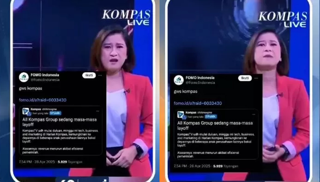 Momen Gita Maharkesri umumkan Kompas Sport Pagi lakukan Layoff. Terkena dampak efisiensi? (x/ @MariaAlkaff_)