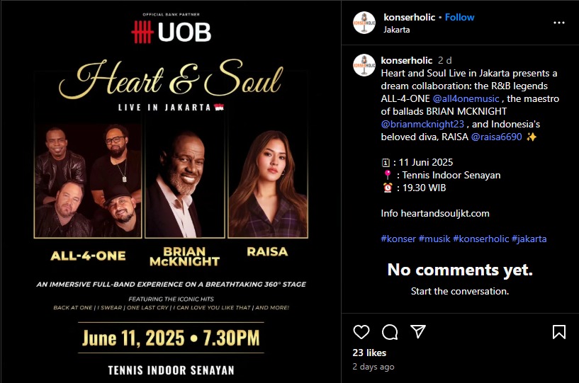 Brian McKnight, Raisa, dan All-4-One siap tampil di konser &ldquo;Heart and Soul Live in Jakarta&rdquo; dengan panggung 360 derajat yang megah.