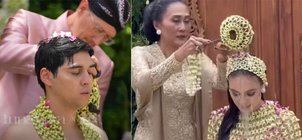 Maxime Bouttier dan Luna Maya menjalani prosesi siraman. (Instagram/lunamaya)