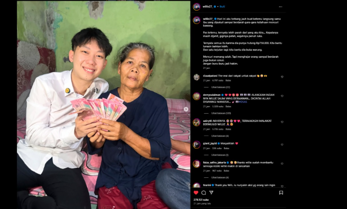 Willie Salim Berikan Sejumlah Uang Kepada Nenek di Boyolali untuk Membantu Melunasi Hutang Hutangnya (Instagram @willie27_).