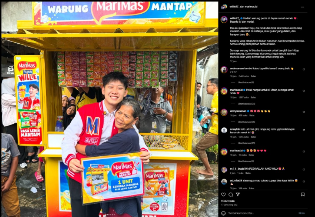 Willie Salim Berikan Hadiah Kepada Nenek yang Babak Belur saat Kepergok Mencuri Bawang di Boyolali (Instagram @wille27_).
