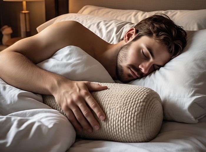 Tidur memeluk guling (Ilustrasi AI).