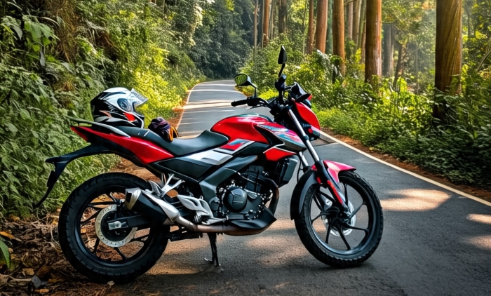 Motor dengan ban tubeless.