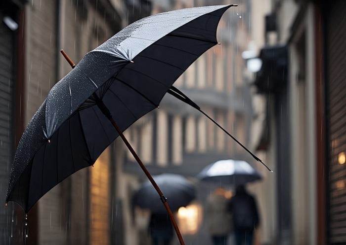 Payung berwarna hitam.
