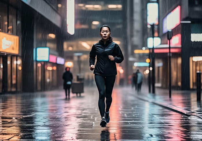 Jogging saat hujan.