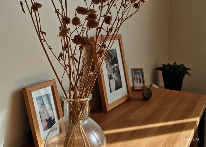 Bunga kering dalam kamar.