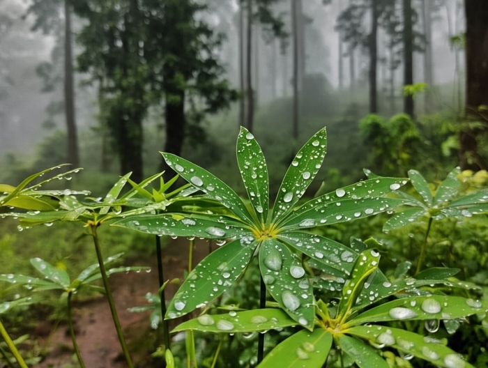 Tanaman yang terkena air hujan.