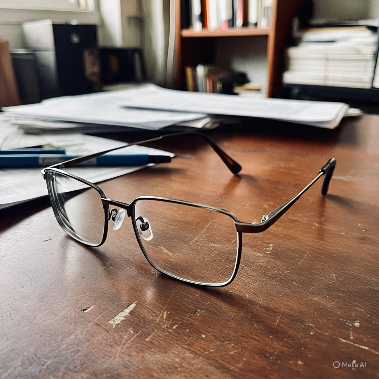 Bingkai kacamata dari logam.