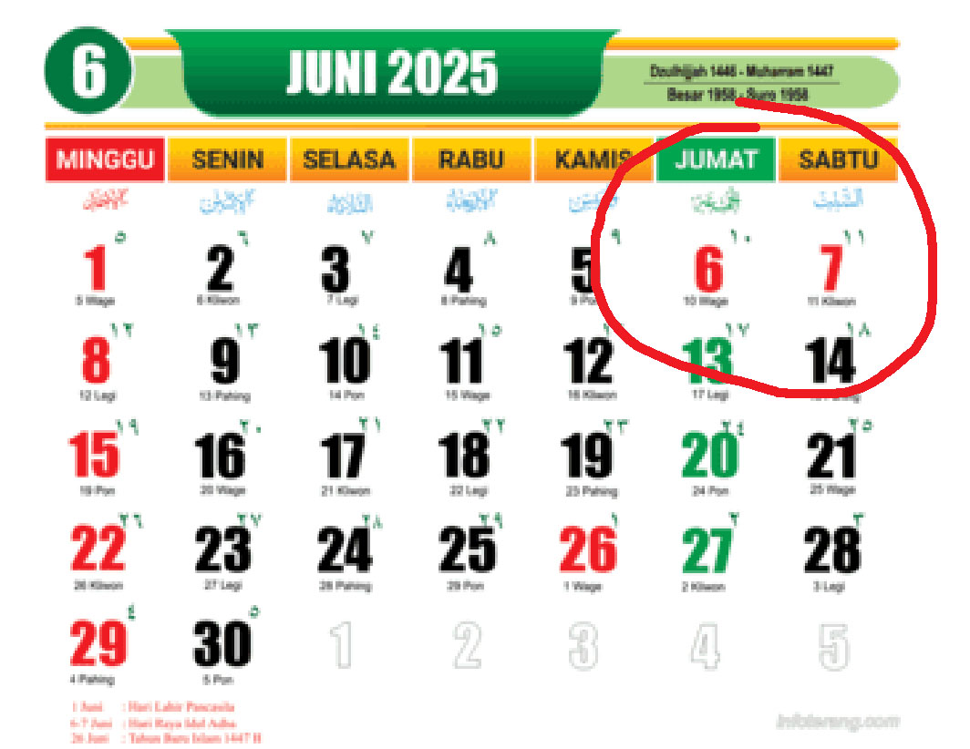 Ilustrasi kalender Bulan Juni 2025. (areaindonesia)