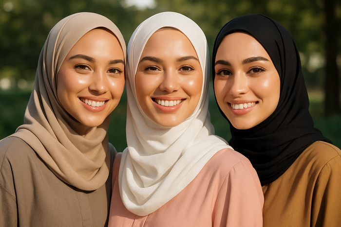 Ilustrasi muslimah berwajah glowing. (AI)