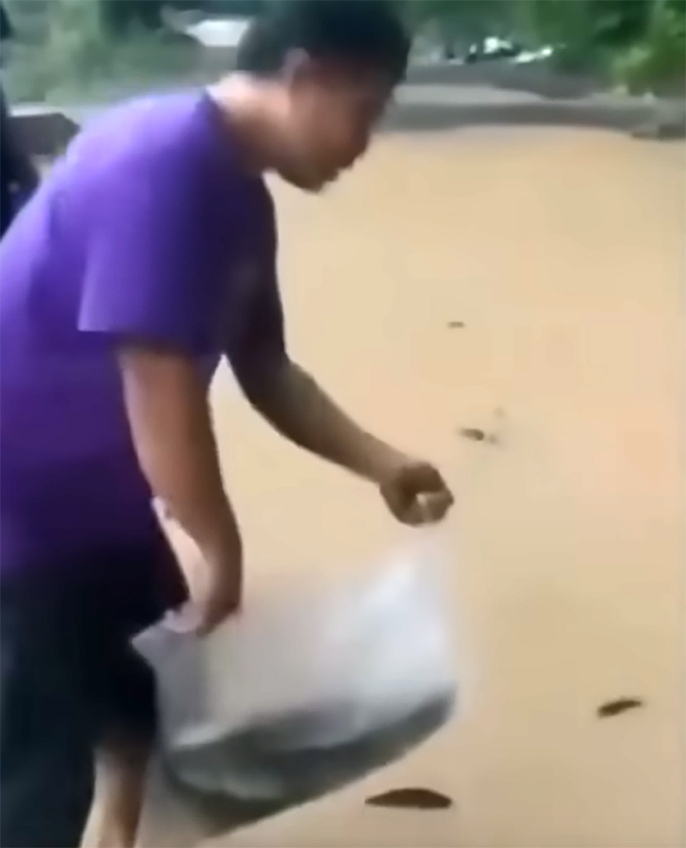 Aksi warga Sukabumi menebar ikan di jalan rusak. (Tangkapan Layar Video Facebook)
