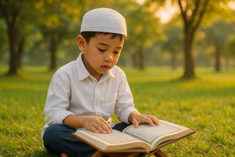 Ilustrasi anak-anak sedang mengaji Al-Qur