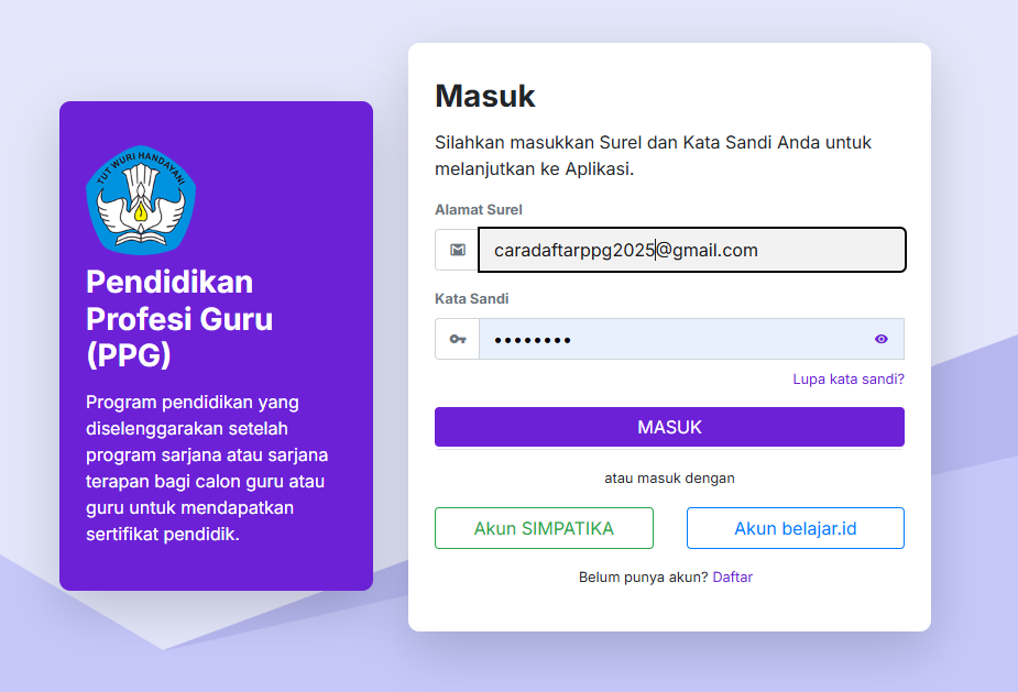 Cara daftar PPG 2025, cara reset pasword.