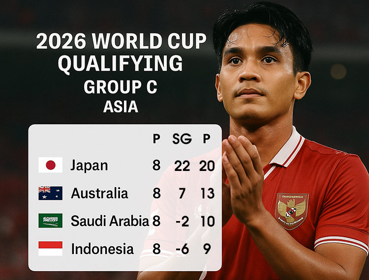 Klasemen sementara 4 besar Grup C kualifikasi Piala Dunia Zona Asia.
