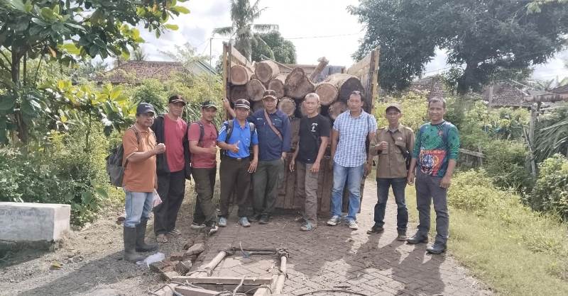 PENGAMANAN: Sebanyak 111 kayu jati yang iduga ilegal diamankan anggota gabungan di Dusun Bangkandel, Desa  Sumberasri, Kecamatan Purwoharjo pada Sabtu (31/5).