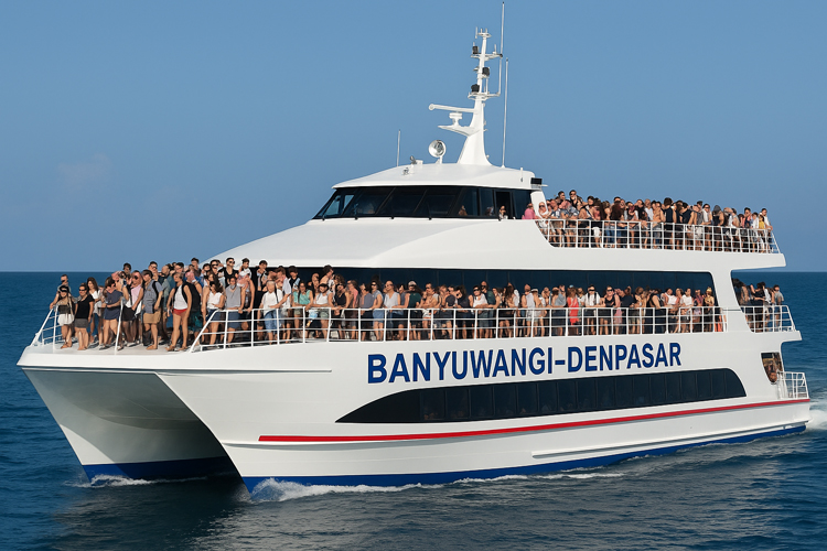 Ilustrasi kapal cepat rute Pelabuhan Marina Boom Banyuwangi - Serangan, Denpasar, Bali.