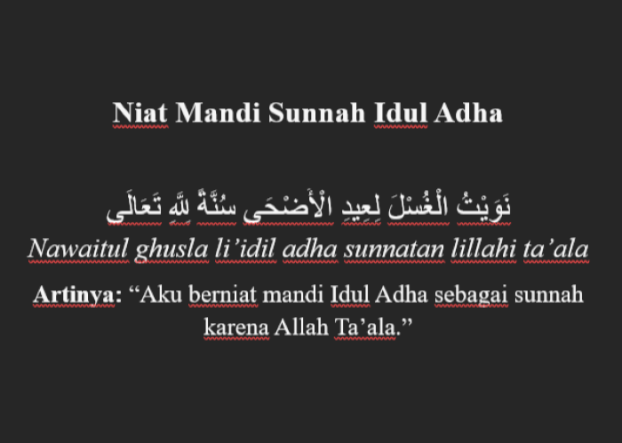 Niat mandi sunnah Idul Adha lengkap Arab, Latin beserta artinya.
